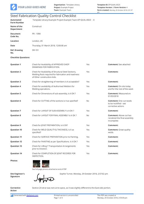 quality inspection form template metal fabrication|metal fabrication process checklist.